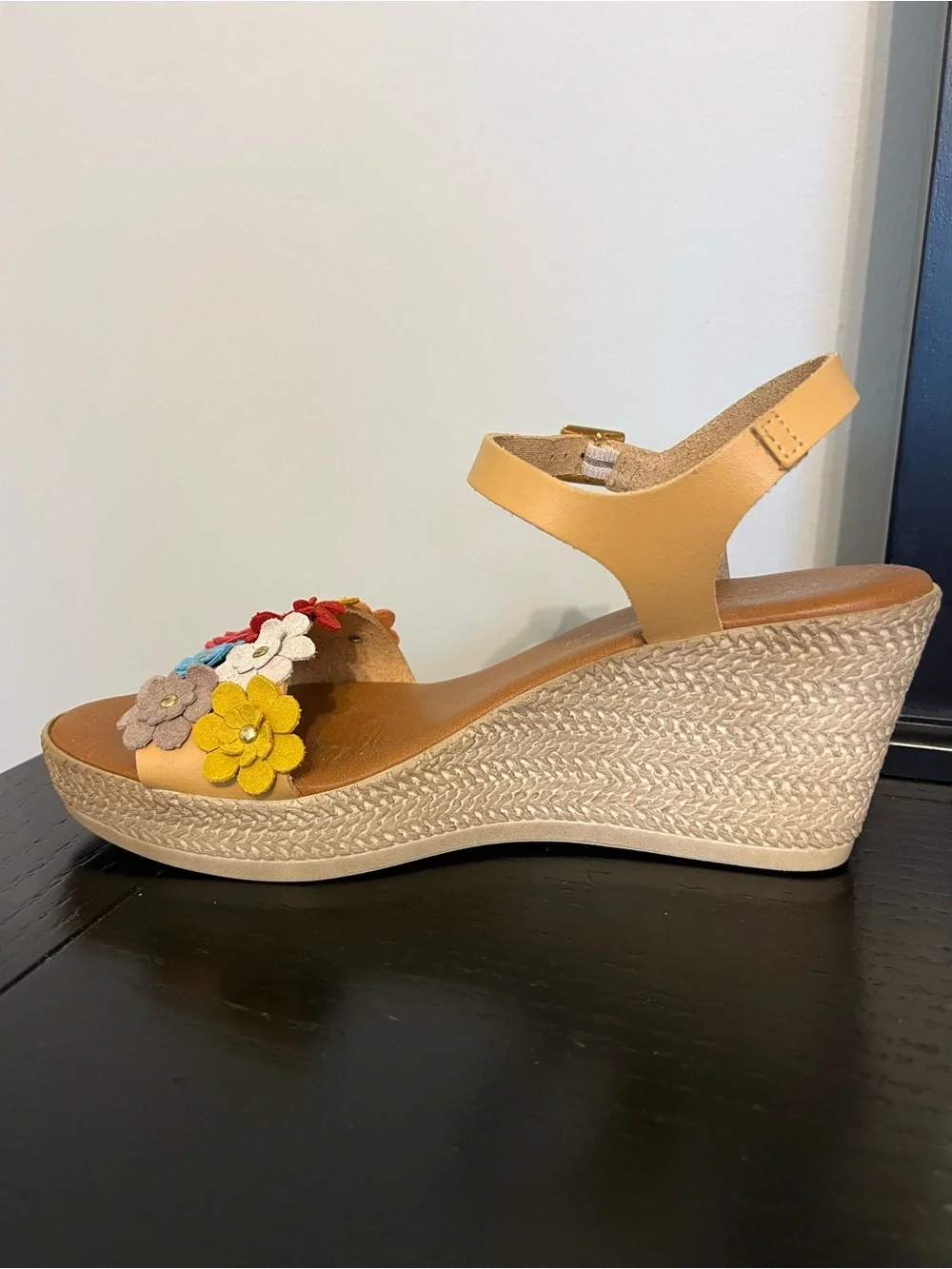 Floral Multi-Color Leather Wedge Sandals - Women